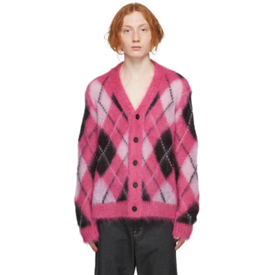 Marni Argyle Motif Mohair And Wool Blend Cardigan In Pink