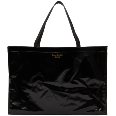 Acne Studios Leather-trimmed Printed Coated Cotton-blend Twill Tote In Black