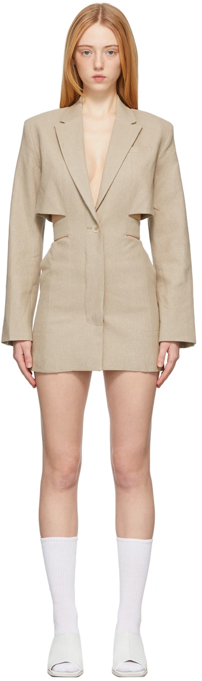 Jacquemus La Robe Bari Stone Cut-out Linen Blazer Dress In Neutrals