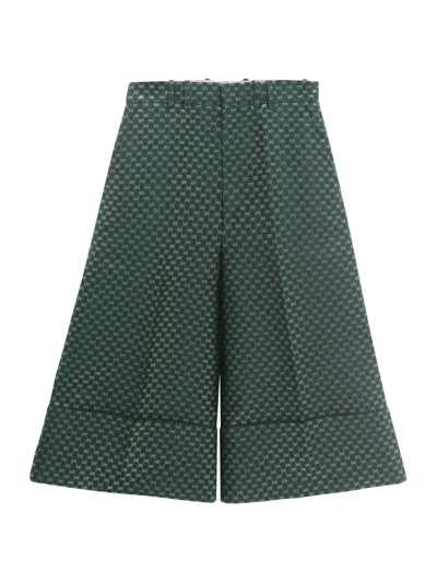 Gucci Linen Blend Trouser With Mini Gg Lurex In Green