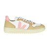 Veja V-10 Chromefree Leather Extra White Petale Sahara Trainers In White Bellini Almond