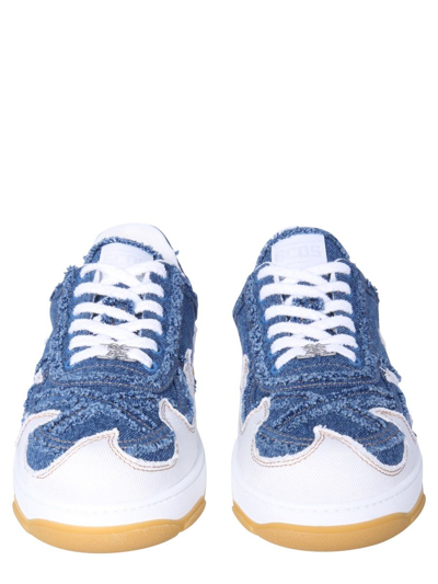 Gcds Embroidered-logo Denim Sneakers In Blue
