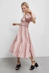 En Saison Poplin Puff-sleeve Tiered Midi Dress In Pink