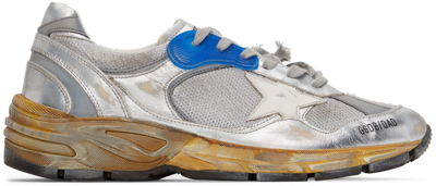 Golden Goose Dad-star Distressed Sneakers In Silver