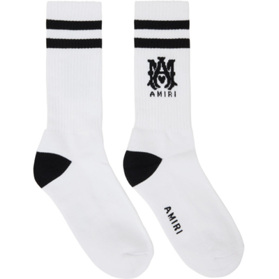 Amiri Logo-intarsia Ribbed Stretch Cotton-blend Socks In 001