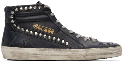 Golden Goose Slide Classic High-top Distressed Sneakers In Black