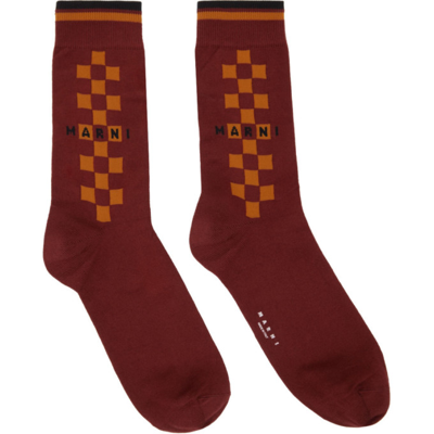 Marni Logo-print Checked Socks In Red