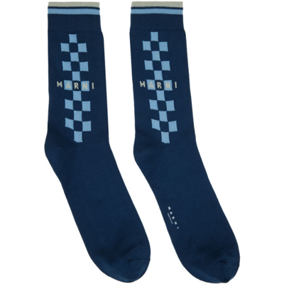 Marni Logo-print Checked Socks In Blue