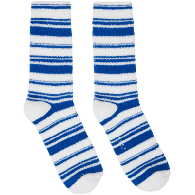 Marni Blue & White Striped Socks In Rgb44 Cobalt
