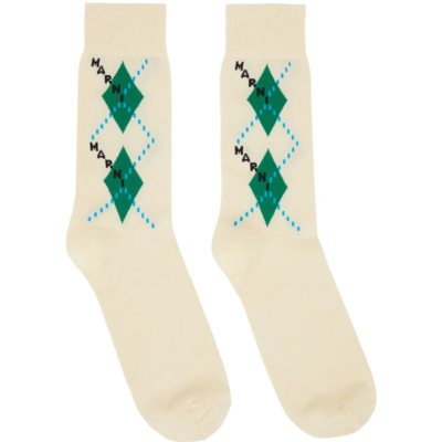 Marni Off-white Argyle Socks In 00y16 Vanil