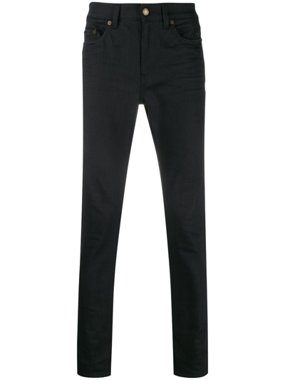 Saint Laurent Skinny 5 Pockets Medium Waist Cropped Jean In Black
