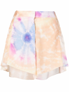 Rabanne Pleated Tie Dye-print Satin Shorts In Arancione