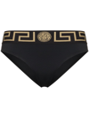 Versace Stretch Cotton Briefs With Logoed Elastic Band In Nero