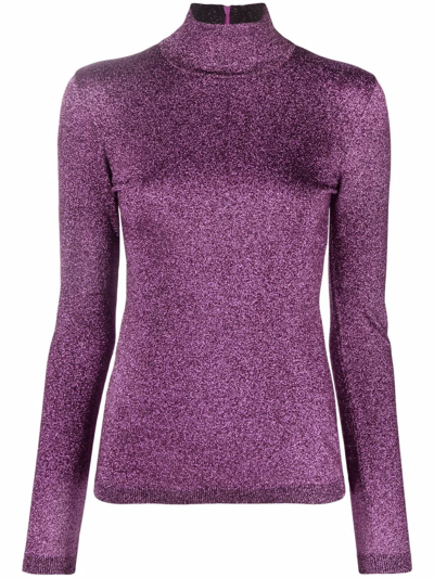 Stella Mccartney Lurex Knit Turtleneck In Purple