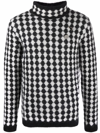 Saint Laurent Diamond Motif Wool Blend Knit Sweater In Bianco