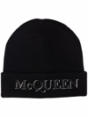 Alexander Mcqueen Wool And Cashmere Hat With Logo In Nero