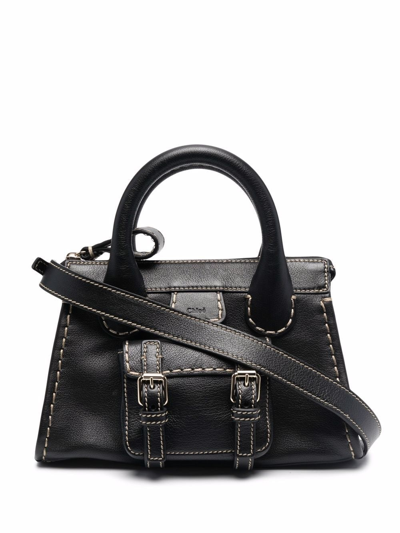Chloé Black Leather Mini Edith Handbag  Black Chloe Donna Tu