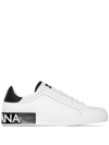Dolce & Gabbana Portofino Leather Sneakers With Rubberized Logo Shoes In Bianco