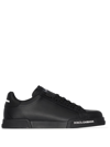 Dolce & Gabbana Portofino Black Low Top Sneakers With Logo Patch On The Tongue And Logo Lettering On The Side In Lea In Nero
