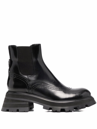 Alexander Mcqueen 60mm Brushed Leather Combat Boots In Nero