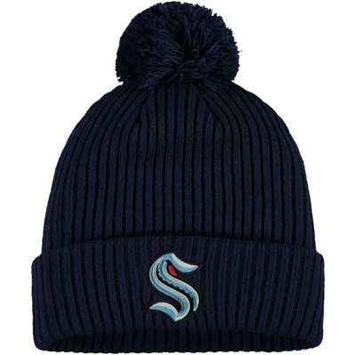 Fanatics Men's Deep Sea Navy Blue Seattle Kraken Primary Logo Cuffed Knit Hat With Pom