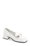 Miu Miu Patent Leather Logo-plaque Loafers In Bianco
