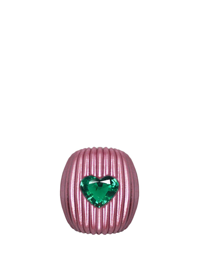 Acchitto X Gente Roma Pink Cor Ring With Green Crystal