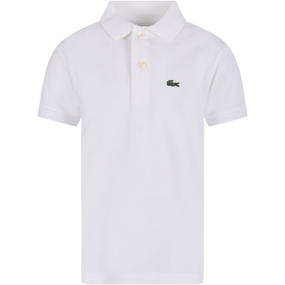 Lacoste Kids' White Polo Shirt For Boy With Green Crocodile