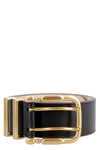 By Far Double-buckle Leather Belt In Black