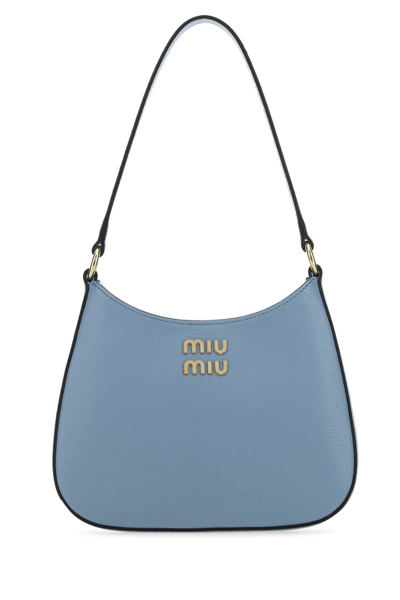 Miu Miu Logo Plaque Zipped Hobo Shoulder Bag In Blue