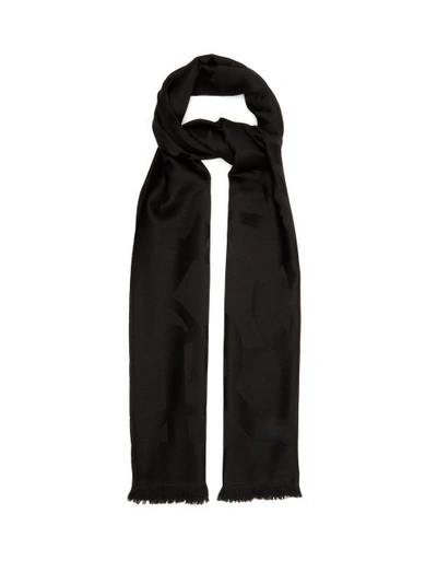 Saint Laurent Ysl-jacquard Wool-twill Scarf In Black