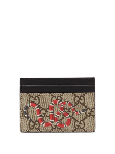 Gucci Printed Monogrammed Coated-canvas And Leather Cardholder In Brown