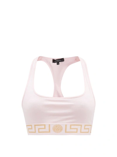 Versace Greca-jacquard Cotton-blend Jersey Bra In Pink