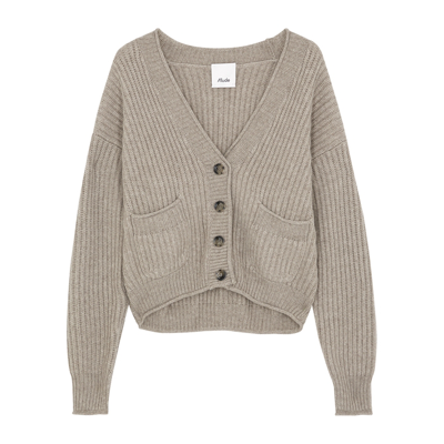 Allude Taupe Ribbed Cashmere Cardigan In Grey