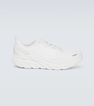 Hoka One One White Clifton Sneakers In Mix Of Materials In White / White