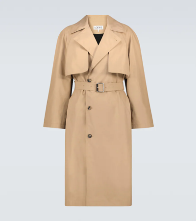 Loewe Double Flap Cotton Trench Coat In Caramel