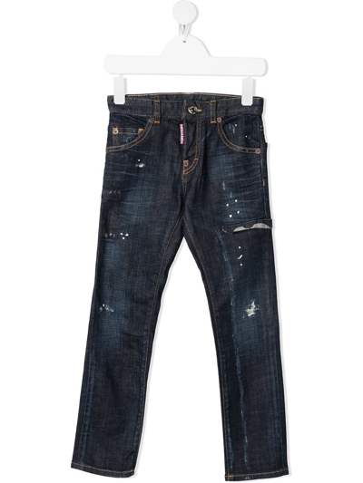 Dsquared2 Kids' Ripped Paint Splatter Jeans In Blau