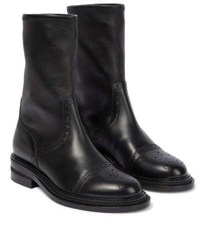 Loewe Logo-perforated Stretch-leather Ankle Boots In Black