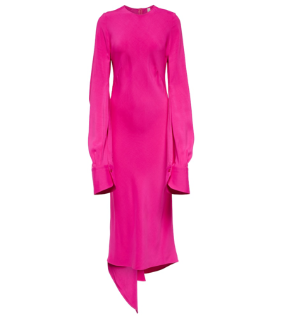 Petar Petrov Acacio Asymmetric Crepe De Chine Midi Dress In Bright Pink