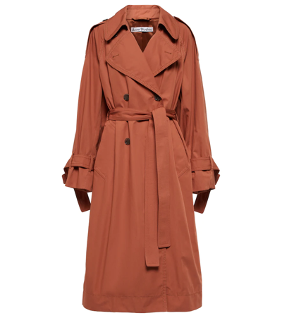 Acne Studios Double-breasted Cotton Trench Coat In Brick Red