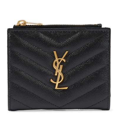 Saint Laurent Monogram Zipped Leather Wallet In Nero