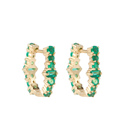 Ileana Makri Rivulet 18kt Gold Hoop Earrings With Emeralds In Yellow Gold