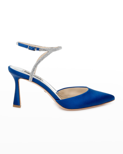 Badgley Mischka Women's Kamilah Pointed Ankle Strap High Heel Sandals In Royal Blue Satin