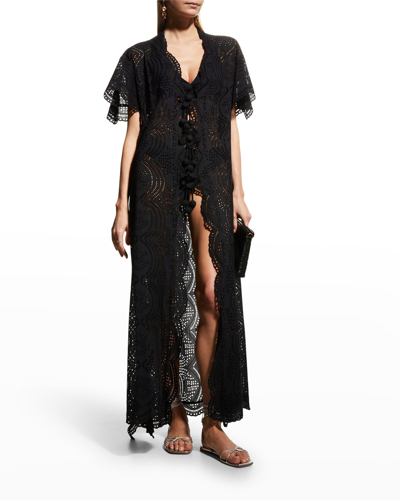 Miguelina Imani Long Embroidered Cotton Eyelet Coverup In Blue