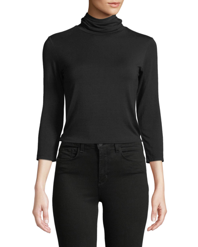 L Agence Aja 3/4-sleeve Turtleneck Top In Black
