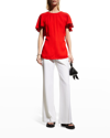 Victoria Beckham Draped Flounce-sleeve Cocktail Top In Tomato