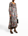 Cinq À Sept Leigh Floral-print Ruffle Maxi Dress In Powder Blue Multi