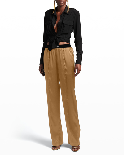 Tom Ford Straight-leg Silk-blend Trousers In Beige