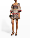 Alice And Olivia Julissa Multi Color Puff Sleeve Square Neck Smock Mini Dress In Now And Forever T