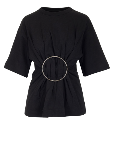 Dries Van Noten Embellished Gathered Cotton-blend Jersey T-shirt In Black
